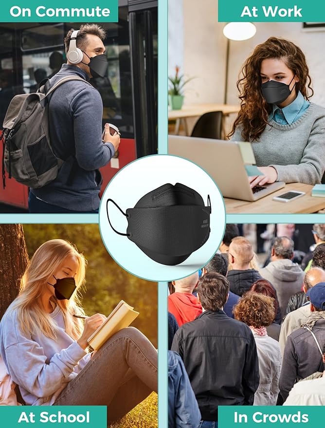 TOPMAX KN95 Face Masks 50 Pack for Adults, Breathable and Comfortable KN95 Mask with Elastic Ear Loop, Filter Efficiency≥95%, Black