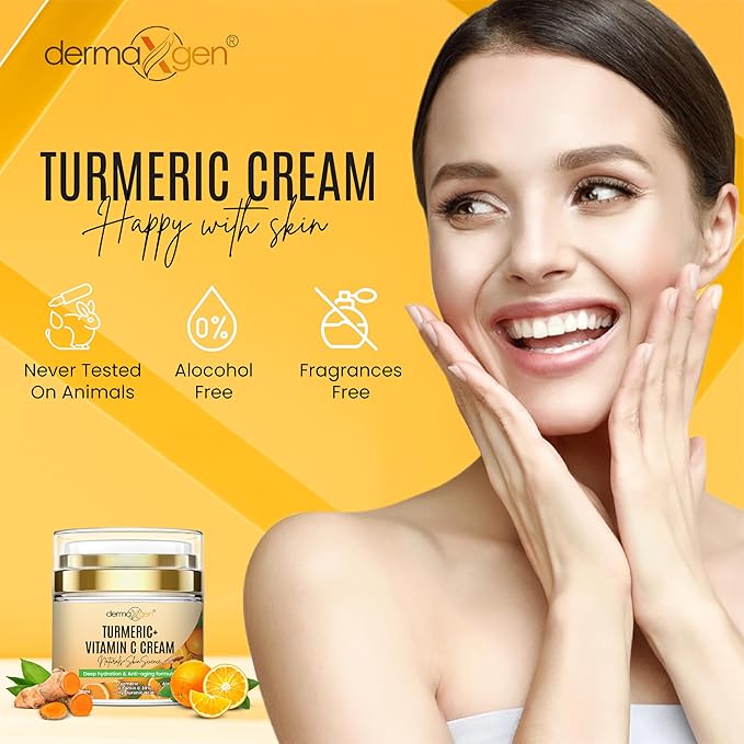 Turmeric Face Cream + 30% Vitamin C Glow Boosting Moisturizer & Skin Repairing, Hydrating with Organic Ingredients Anti-Aging Facial Cream, Normal, Dry, Oily & Combination Skin - 1.7 FL OZ