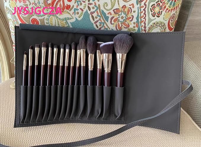 Professional makeup brush set with makeup bag. Includes Brushes for Contouring, Highlighting, Eyeshadow, Foundation & More. 15 Pcs Wool makeup brush