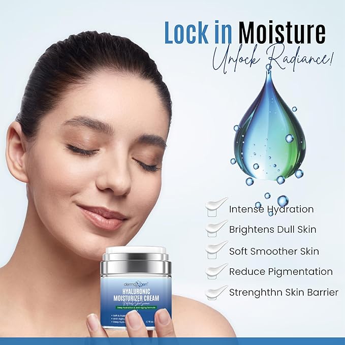 Hyaluronic Acid Moisturizer - Hydrating Moisturizer Face Cream to Reduce Pigmentation & Improve Skin Elasticity - Anti Aging Cream for Day and Night Use - Suitable for All Skin Types - 50 ml