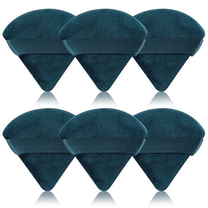 Pimoys 6 Pieces Powder Puff Face Soft Triangle Makeup Puff for Loose Powder Body Powder, Cosmetic Foundation Sponge Velour Setting Powder Puff(Peacock Blue)