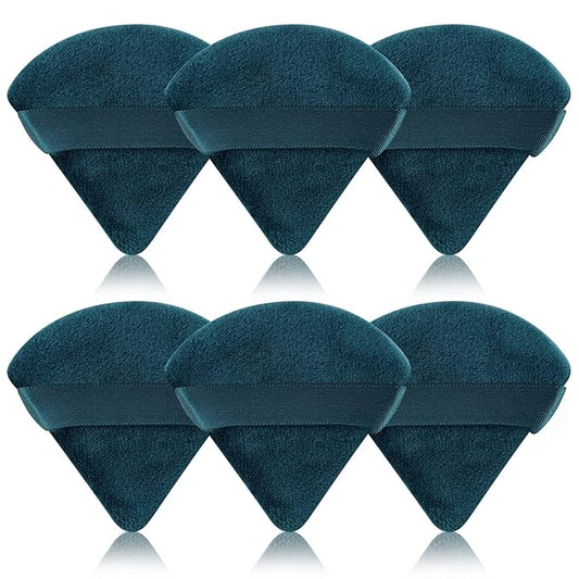 Pimoys 6 Pieces Powder Puff Face Soft Triangle Makeup Puff for Loose Powder Body Powder, Cosmetic Foundation Sponge Velour Setting Powder Puff(Peacock Blue)