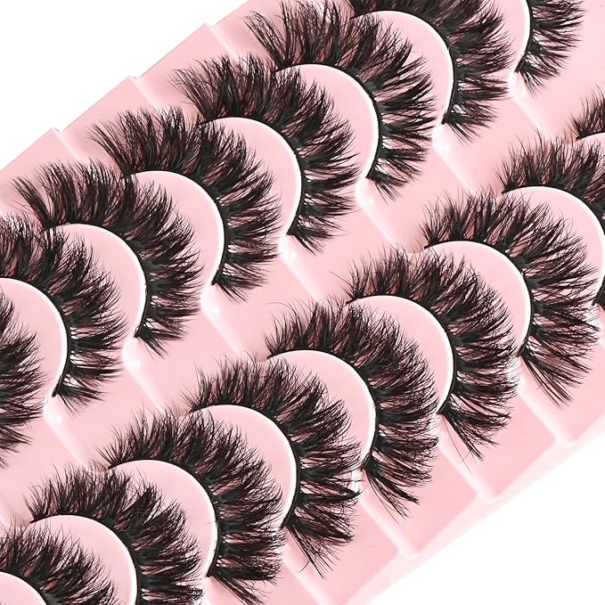 FARRED False Lashes Wispy Natural Strip Eyelashes 14mm Cat Eye Lash Strips Full Volume Fake Mink Eyelash Pack Natural Look 10 Pairs Short Thick Fluffy Cateye Pestañas Postizas for Women