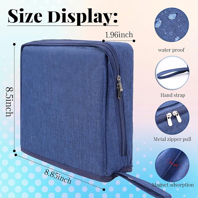 Standing Makeup Bag Gift Set – Large Travel Cosmetic Organizer That Supports Mirror or Phone – Includes 3 Silk Scrunchies & 10 Duckbill Hair Clips – Great Gift for Women & Girls (NAVY BLUE)