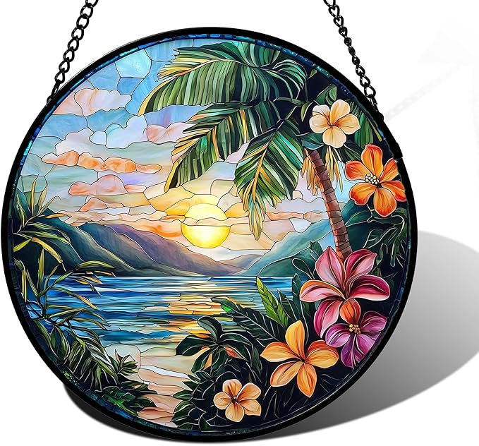 Stained Glass Window Hanging, Colorful Landscape Suncatcher for Doors Home Sun Catchers Decoration and Christmas, Mother's Day Birthday Gifts for Women, Men, and Mom 6.3 in