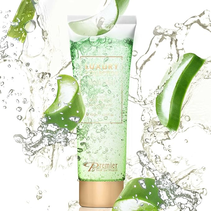 Dead Sea Premier Natural Aloe Vera Gel – Organic, pure, for Face, Hair and Body, good for Sun Burn Relief, Bug or Insect Bites, Dry Damaged Aging skin, Razor Bumps & Acne. silky, non-tacky – 4.25Fl.oz