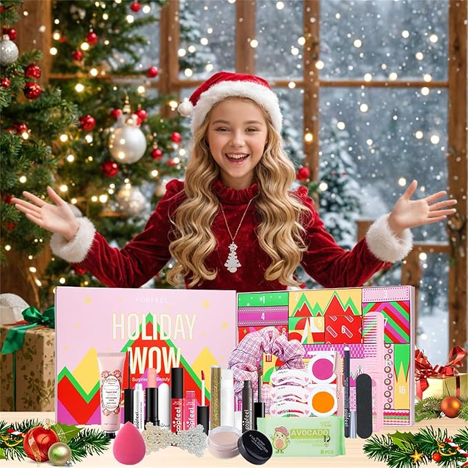 Makeup Advent Calendar 2025, 24 Days Christmas Gifts for Teenage Girls Women All in One Makeup Kit Surprise Gift Christmas Countdown Calendar Gifts with Eyeshadow Palette Lipstick Foundation Eyebrow