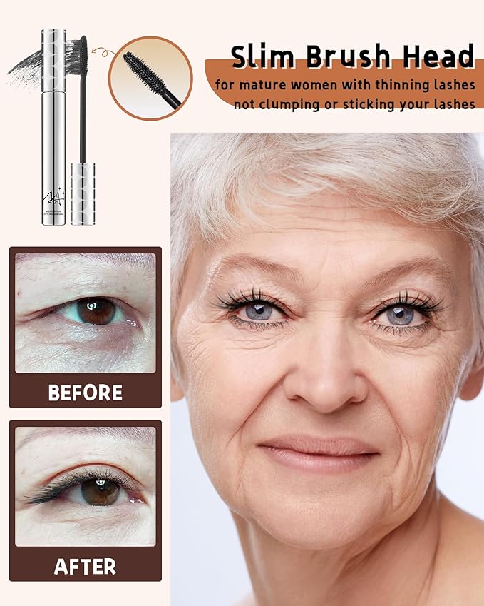 Mascara for Older Women 60 Plus, Black Mascara Volume and Length for Mature Women with Thinning Lashes, Prime Máscara Waterproof Long Lasting Volumizing, Hypoallergenic Máscara for Sensitive Eyes-01
