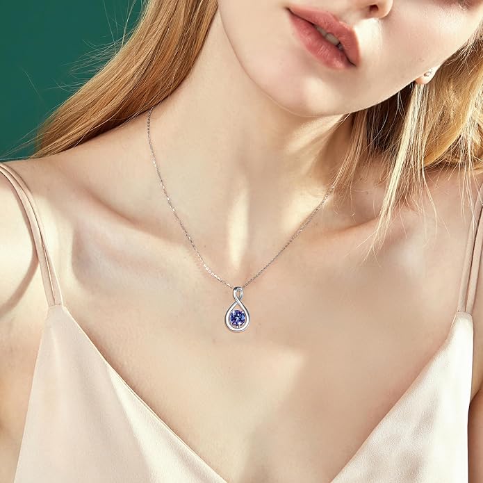 FANCIME Birthstone Necklaces for Women Fine Jewelry Sterling Silver Dainty Infinity Pendant Anniversary Birthday Christmas Gifts for Her Wife Mom Lady Daughter, Chain 16"+2" Extend