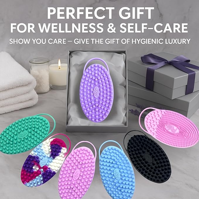 Avilana Silicone Body Scrubber – Gentle Shower Brush & Loofah Alternative- Food Grade & Lab Tested – Fast-Drying, Hygienic, BPA-Free Silicone Body Gentle Exfoliator (Lavender, Massage)