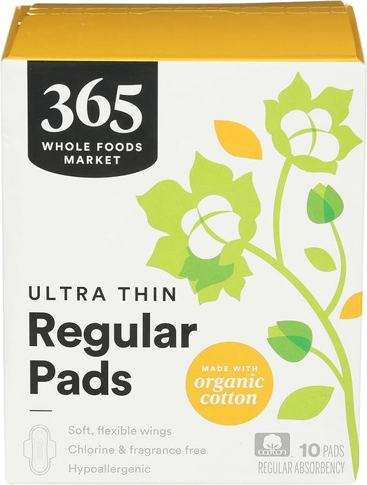 365 by Whole Foods Market, Ultra Thin Pads with Wings, Regular Absorbency, Made with Organic Cotton, 10 Count