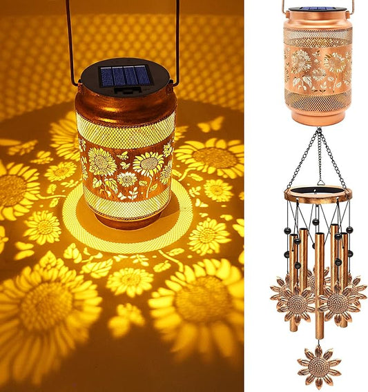 Sunflower Solar Wind Chimes for Outside, Gifts for Christmas Mom Women Grandma Birthday Memorial Teacher, 32" Windchimes Outdoor Decor Hanging Solar Lantern for Garden Porch Patio Backyard