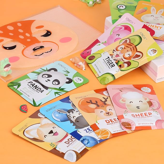 9 Pack Animal Face Masks Skincare for Kids, Bulk Sheet Hydrating Face Mask for Kids Skin Care, Collagen Face Mask for Teens Women, Christmas Gifts, Spa Party Gifts for Teen Girls