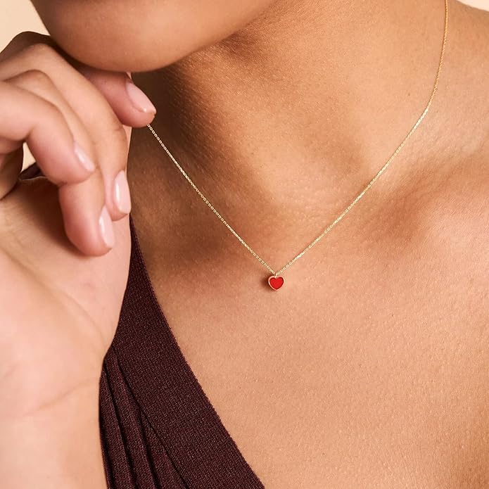 Dainty Gold Heart Necklace for Women - 14K Gold/Silver Plated Cute Heart Handmade Disc Circle Bee Choker Adjustable Necklace for Women Trendy Jewelry