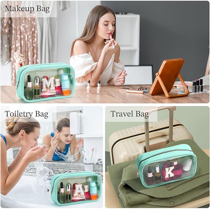 YOOLIFE Initial Clear Makeup Bag | Waterproof Large Travel Makeup Bag | Personalized Travel Beach Toiletry Bag | Clear Makeup Bags With Zipper | Teacher Teen Girls Women Birthday Gifts G Blue G
