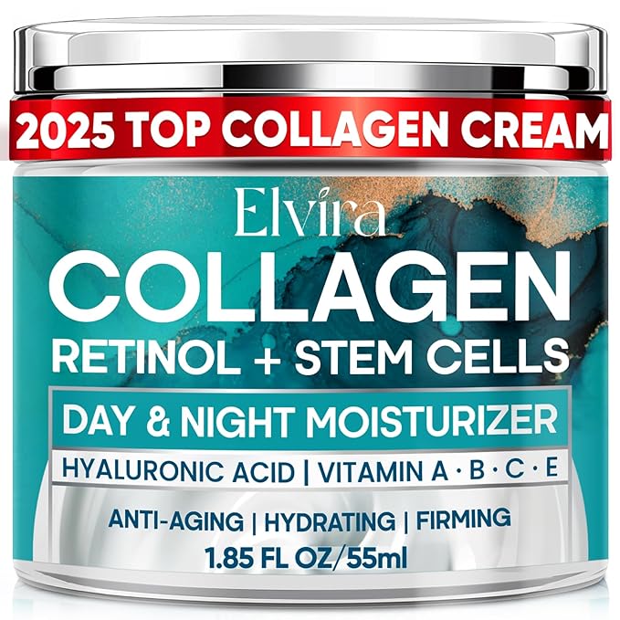 Elvira Retinol Anti Aging Face Moisturizer- Collagen Cream With Stem Cell & Hyaluronic Acid, Instant Face Lift Cream for Skin Tightening and Firming, Wrinkle Smoother for Women & Men, 1.85 Fl Oz