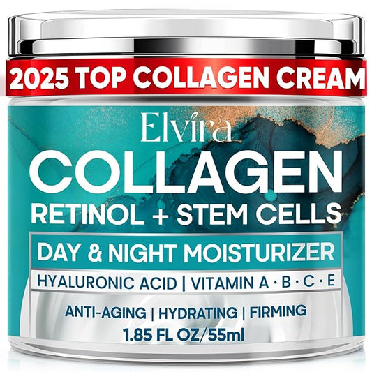 Elvira Retinol Anti Aging Face Moisturizer- Collagen Cream With Stem Cell & Hyaluronic Acid, Instant Face Lift Cream for Skin Tightening and Firming, Wrinkle Smoother for Women & Men, 1.85 Fl Oz