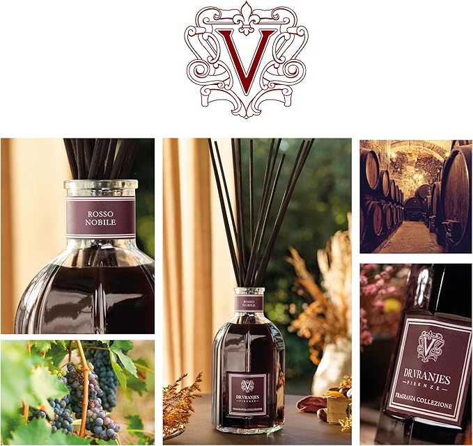 Dr. Vranjes - Rosso Nobile 5000 ml + Double Pack of Black Sticks (3 Pieces Bundle) - Luxury Home Fragrance, Made in Italy, Main Scent Fruity: Orange, Strawberry and Red Berries, Birch