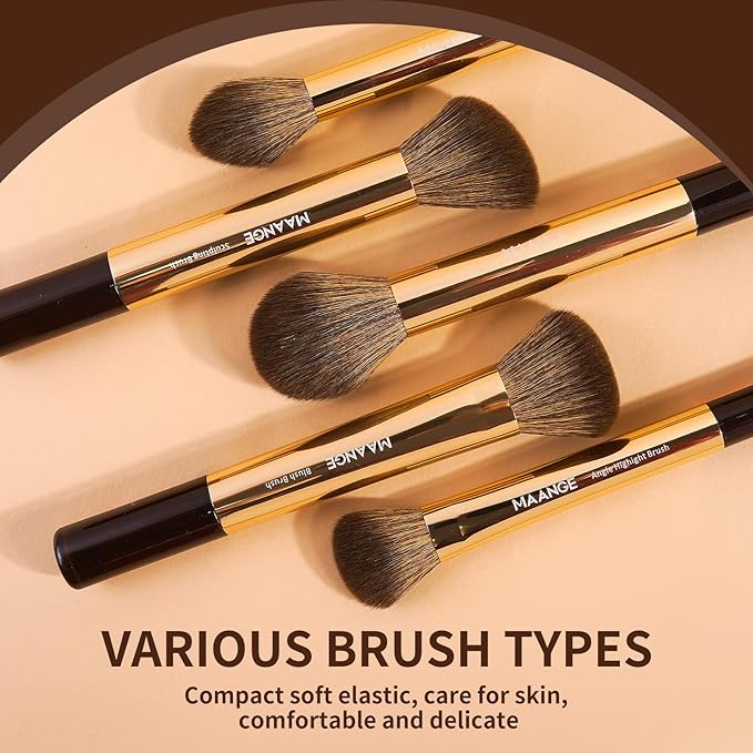 MAANGE 14-Piece Makeup Brush Set with Aluminum Ferrule- Premium Synthetic Makeup Brushes Kit Foundation Powder Brush Eye Shadow for Beginners & Professionals(Gold Coffee)