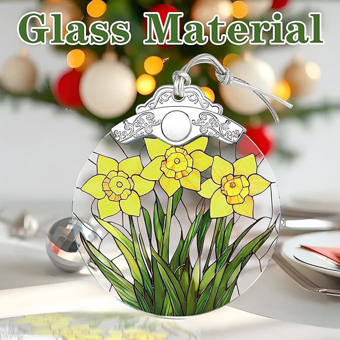 Christmas Ornaments: Stained Glass-Style March Birth Flower Ornament – Christmas Tree Decorations, Holiday Party Gifts, Mother's Day & Birthday Gifts for Women, Mom & Grandma | Birth Flower Gift