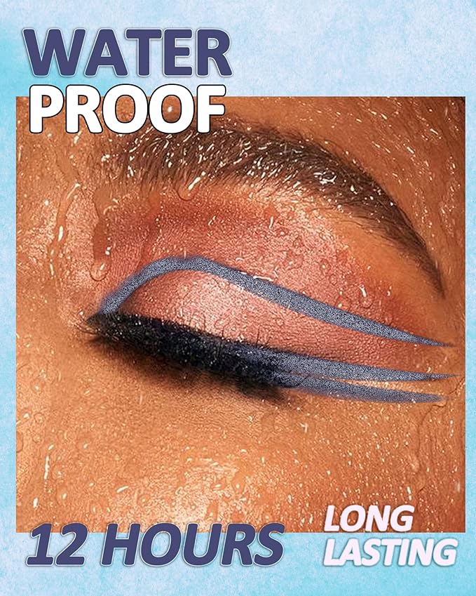 Blue Mascara and Eyeliner Set, 5D Waterproof Mascara Volume and Length Natural Lengthening Curling, Smudge Proof Blue Eyeliner Pencil, Natural Eye Makeup Gift Kit for Women in Halloween Set-02