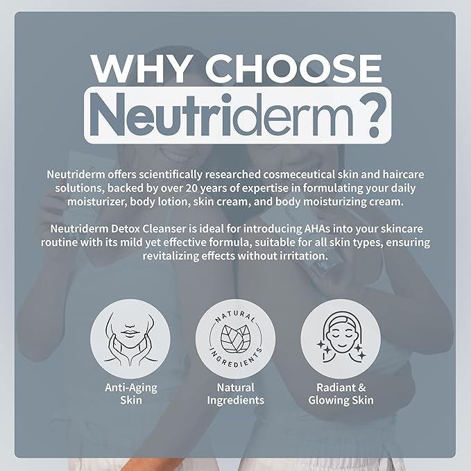 NEUTRIDERM Detox Cleanser – Gentle Glycolic Face Wash and Exfoliating Gel Cleanser for Clear, Brighter-Looking Skin – Ideal for Oily or Combination Skin – 120 mL / 4.1 fl oz