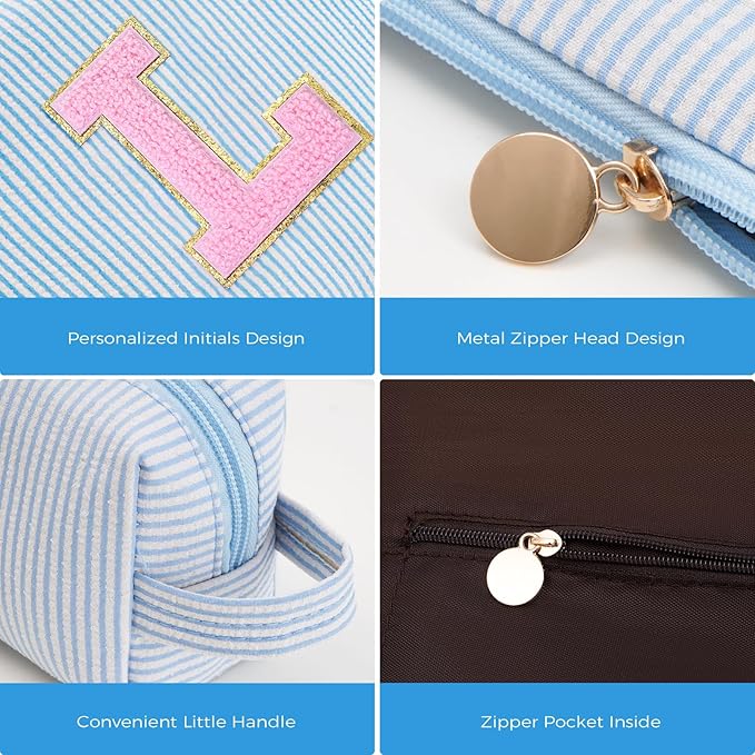 Monogrammed Gifts for Women - Cosmetic Bag for Teen,Initial Cute Makeup Bag Set for Women,Trendy Pouch for Niece Sister Friend Female Her,Birthday Gifts for Daughter - Blue,L