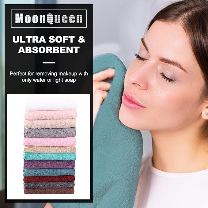 MOONQUEEN Microfiber Facial Cloths Fast Drying Washcloth 12 Pack - Premium Soft Makeup Remover Cloths - Multicolored