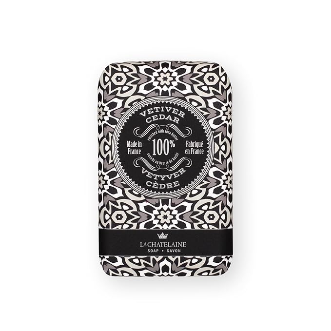 La Chatelaine Luxury Bar Soap Trio Gift Set Tin | Made in France | Natural and Organic | Shea Butter Formula | 3 x 8.8 oz / 250g - Gray Mosaic Soap Trio (Moroccan Mint, Vetiver Cedar, Bourbon Vanilla)