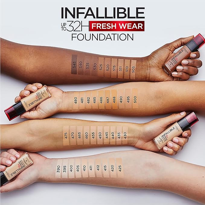 L'Oreal Paris Makeup Infallible Up to 32 Hour Fresh Wear Lightweight Foundation, 482 Radiant Sun, 1 Fl Oz, Packaging May Vary