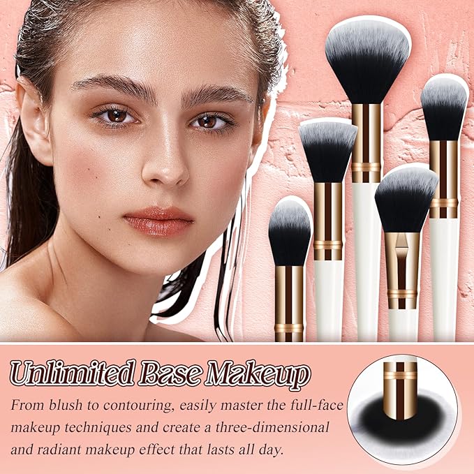 Makeup Brush Set, Premium Synthetic 10 PCS Makeup Brushes, Travel Makeup Brush Set with Soft Hairs, Makeup Brushes Set Professional for Blush, Eyeliner, Eyeshadow, Concealer, and Foundation (White)