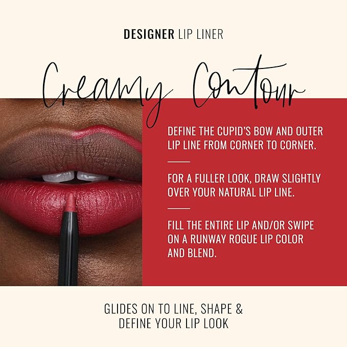 Runway Rogue Designer Liner Lip Pencil, Matte Crimson Dark-Red Lip Liner Pencil and Lip Liner Sharpener, ‘In the Press’