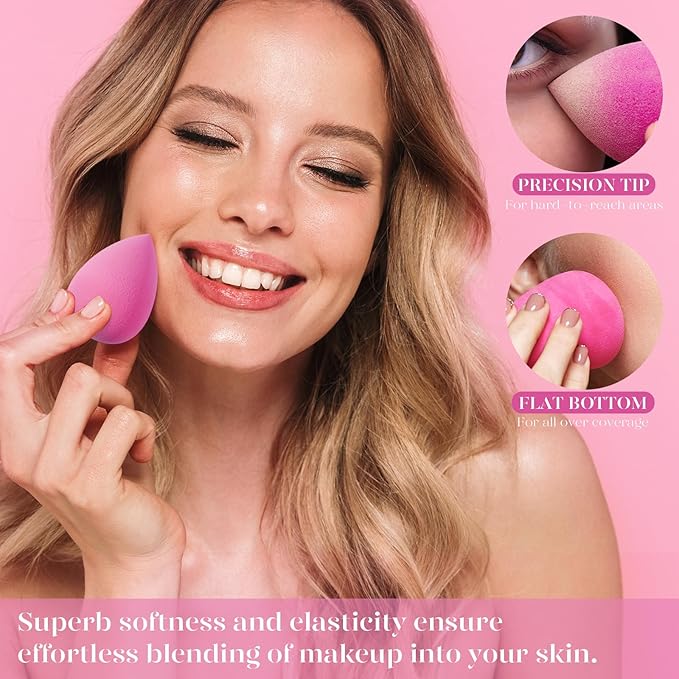 BEAKEY Super Soft Makeup Sponge Set of 6, Makeup Sponges for Foundation, Liquid, Cream and Powder, Pink Beauty Sponge for Blending, 0 Latex Blender
