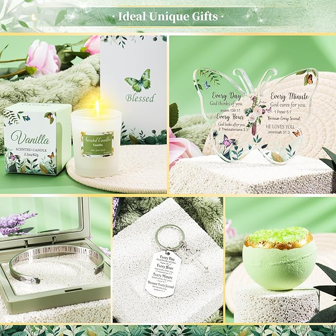 Fortuning's JDS 13PCS Christian Gifts for Women Faith- Inspirational Religious Catholic Gifts Basket, Green Self Care Package Get Well Soon Gifts,Birthday Gifts, for Mom Her Wife Girlfriend Friend