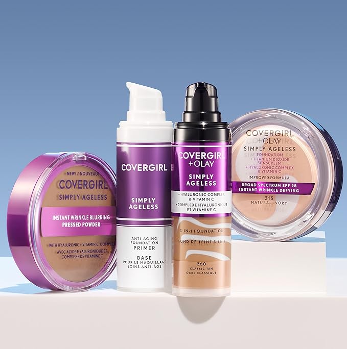 COVERGIRL Simply Ageless Instant Wrinkle Defying Foundation, SPF 28, Hyaluronic Complex & Vitamin C - 245 Warm Beige, Pack of 1