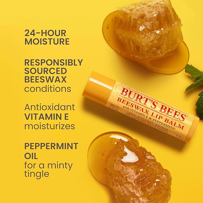 Burt’s Bees Christmas Gifts, 4 Lip Balm Stocking Stuffers Products, Beeswax Bounty Classic Set - Original Beeswax Moisturizing Lip Balm (4-Pack)