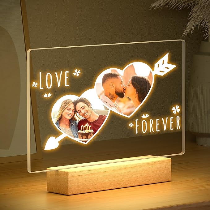 Custom Picture Frames with Photo, Personalized Photo Frame with Night Light, Customized Picture Frame, Personalized Christmas Anniversary Birthday Gifts for Women Men Girlfriend Boyfriend