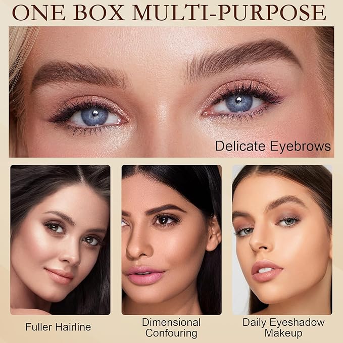 Boobeen 3 Color Eyebrow Powder Palette, Waterproof Eyebrow Gel Makeup, Brow Definer to Shape Perfect Brow，Professional Brow Filler Powder with Brush