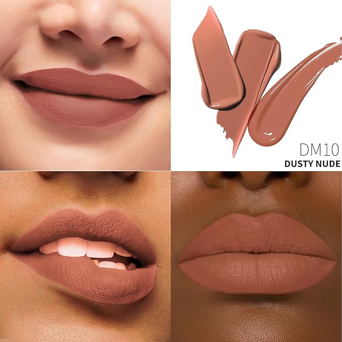 3Pc Matte Liquid Lipsticks for Women, Dark Red Lipstick Dusrty Nude Lisptick Red Lipstick, Cruelty Free Long Lasting Lip Makeup, DM18+DM05+DM10