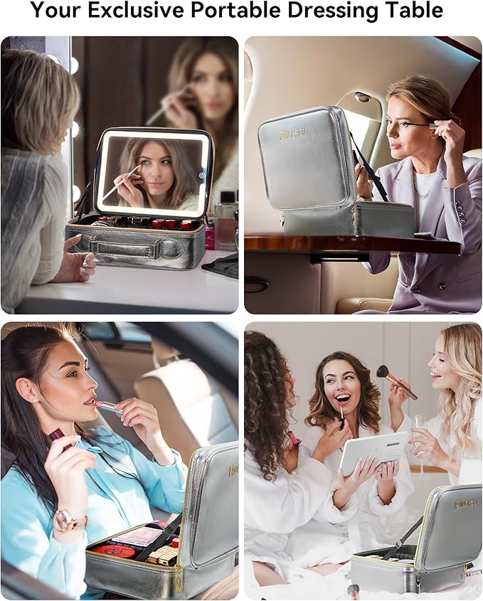 JUSRON Travel Makeup Bag (Sliver, Large)