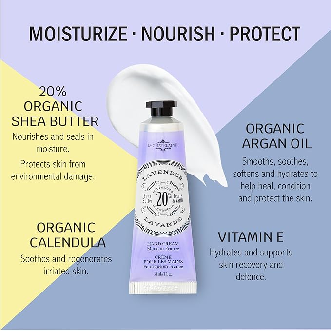 La Chatelaine Hand Cream Gift Set for Women, Mom, Sister, Travel Size, Natural Hand Cream Made in France with 20% Organic Shea Butter (Citrus Fizz, White Grapefruit, & Lavender) 3 x 1 fl. oz