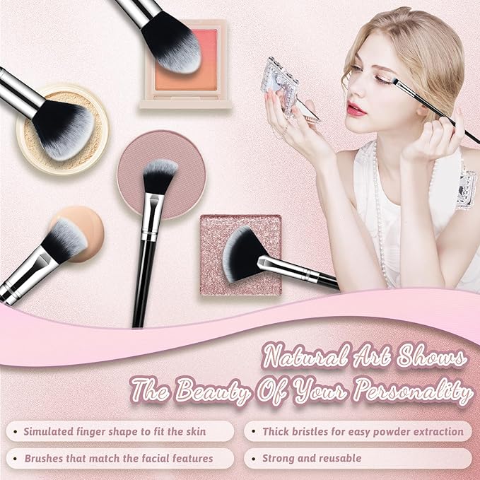 Makeup Brush Set, Premium Synthetic 14 Pcs Makeup Brushes, Travel Makeup Brush Set for Foundation, Concealer, Blush and Eyeshadow Brush(Black)