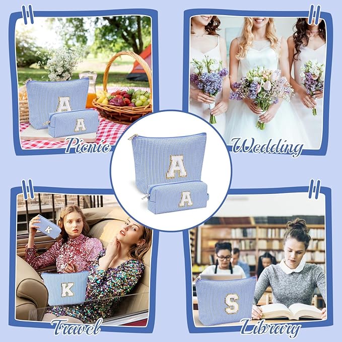 YOOLIFE Initial Makeup Bag |Teen Girl Gifts Trendy Stuff for Girls | Travel Makeup Bag for Girls Gifts | Gifts for 3 4 5 6 7 8 9 10 11 12 13 Year Old Girls | Christmas Gifts for Girls Teen Girl Blue K