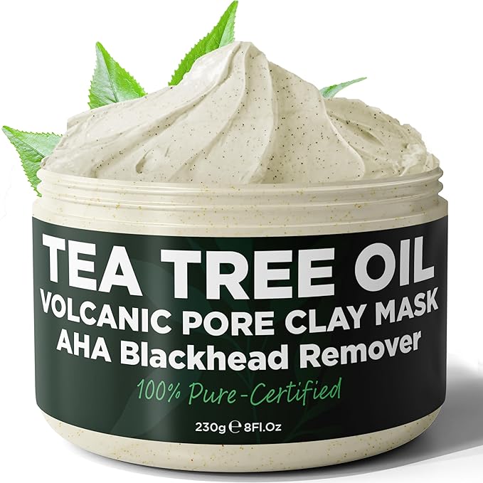 Blackhead Remover Mask With Tea Tree Oil | Clay Mask | Pore Minimizer for Face with Volcanic Ash | Soothes Redness & Irritation | Smooths Skin | Deep Cleansing Facial Treatment for All Skin Types