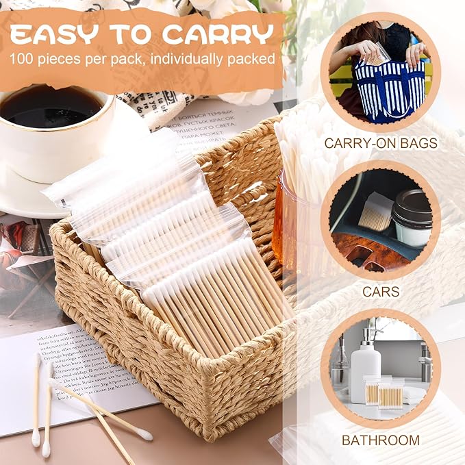 Dunzy 20000 Pcs Bamboo Cotton Swabs Bulk 2.76 Inch Double Round Cotton Swabs with Wooden Sticks Travel Size for Ears Makeup Daily Cleaning Pet Care Arts Crafts