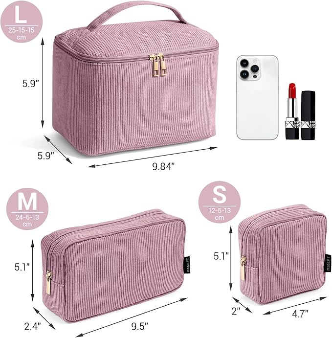 MAGEFY Small Makeup Bag for Purse Mini Cosmetics Bag Corduroy Cute Cosmetic Pouch for Women with Slip-in Pockets