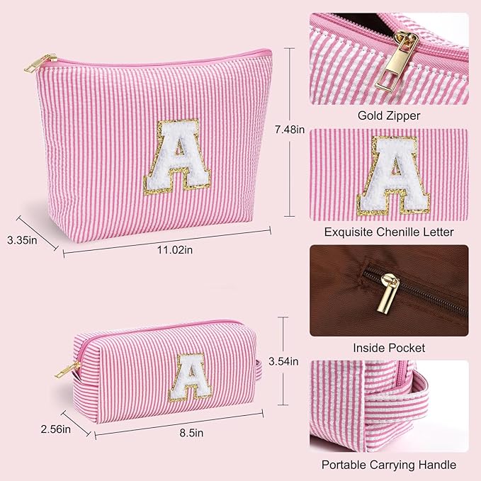 YOOLIFE Birthday Gifts for Women Girls - Personalized Initial Cute Pink Makeup Bags Cosmetic Bag Make Up Bag Toiletry Pouch Gift for Women Her Friend Mom Teacher Sister Teenager Female Bridesmaids
