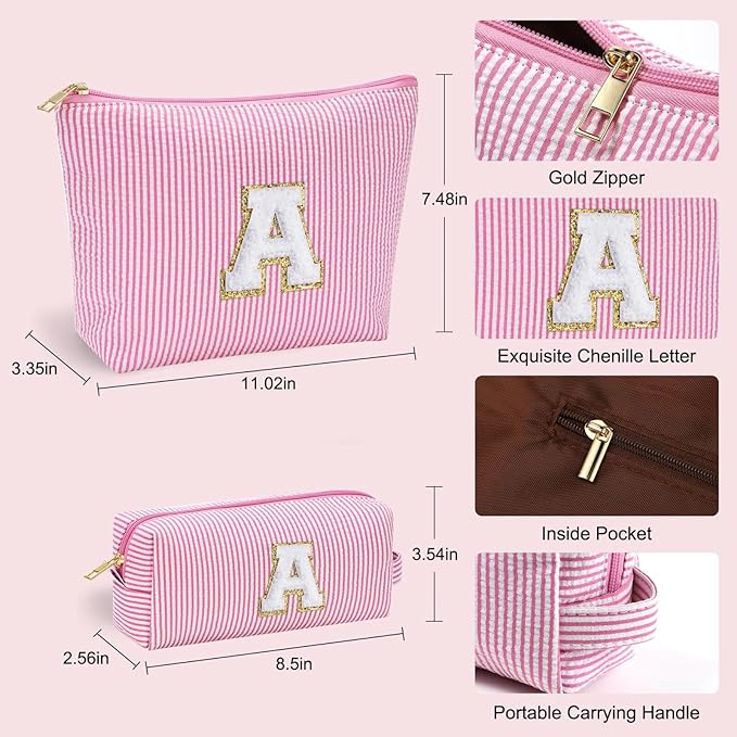 YOOLIFE Birthday Gifts for 3 4 5 6 7 8 9 10 11 12 13 Year Old Girls - Personalized Cute Pink Initial Birthday Gifts for Kids Makeup Bag for Girls Daughter Sister Teacher Friend Girlfriend K