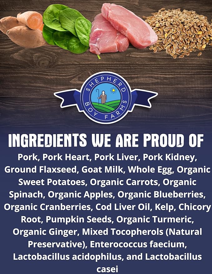 Freeze Dried Raw Dog Food, Pork Recipe, All Natural, No Synthetics, Made in USA with Goat's Milk & Organic Produce, High Protein, Complete Meal (48oz)