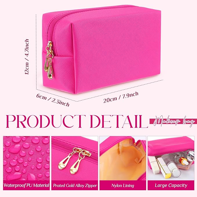 Kigeli 15 Pcs Aesthetic Makeup Bags PU Leather Cosmetic Pouches Waterproof Plain Toiletry Bags Makeup Pouches Bulk for Women Party Gift Travel Storage Organizer(Rose Red)